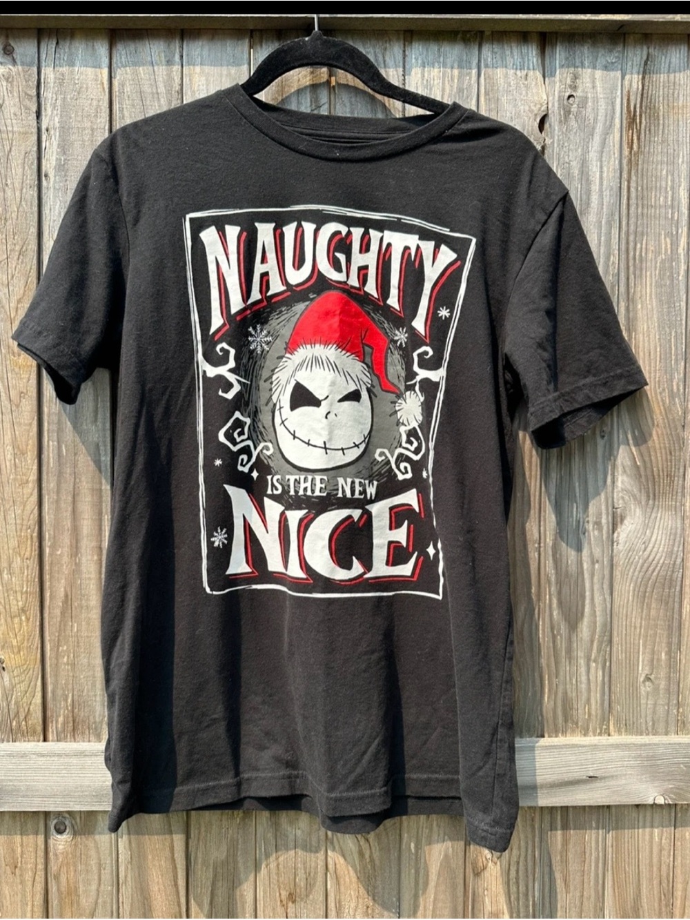 Disney Black Tee with Red Santa Hat Graphic
